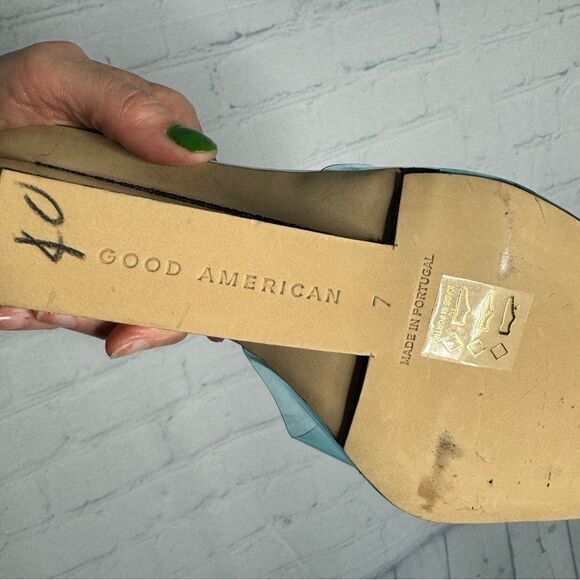 NEW Good American blue clear square toe lucite wedge slip on mule sandals size 7 - Picture 7 of 11